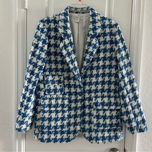 Rachel Zoe Blue and White Houndstooth Tweed Blazer